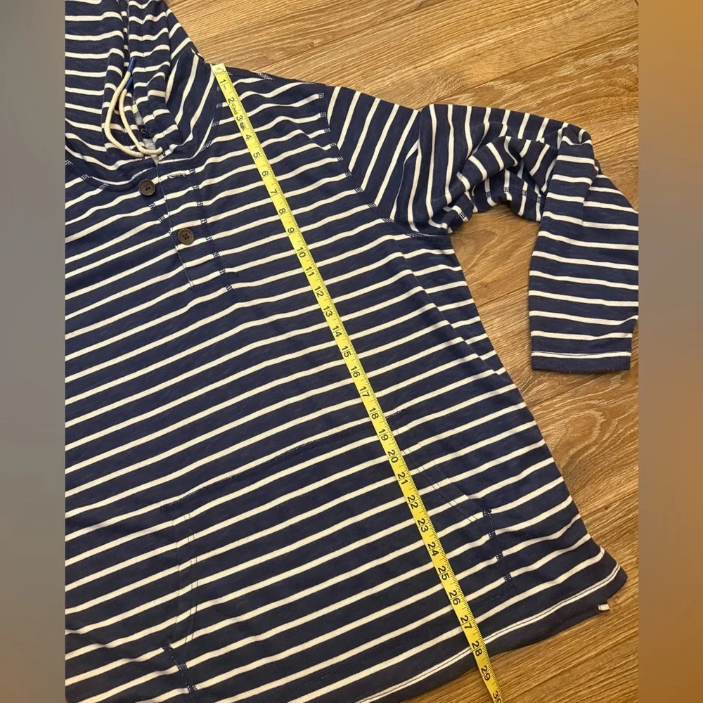 J Crew Blue and White Striped Henley Hooded Pullover Mens Large EUC